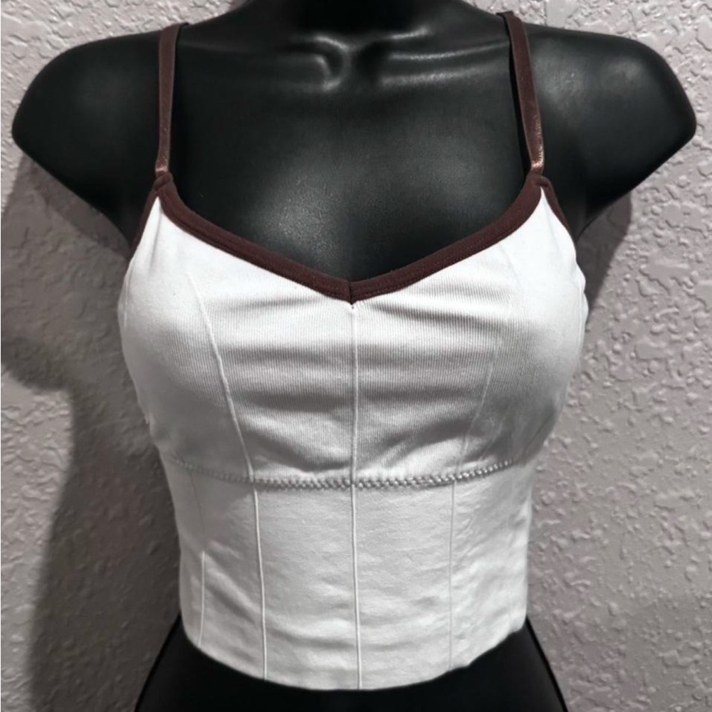 White and Brown Corset Crop Top
